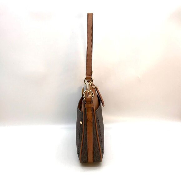 Michael Kors Brown Coated Canvas Jet Set Charm Medium Pochette Convertible Shoul - Picture 4 of 12